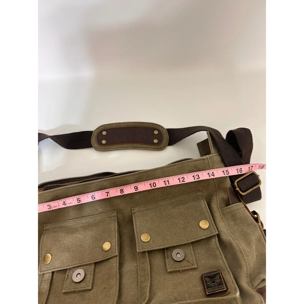 Military Leather Canvas Laptop Bag Messenger Medium Olive Travel Crossbody